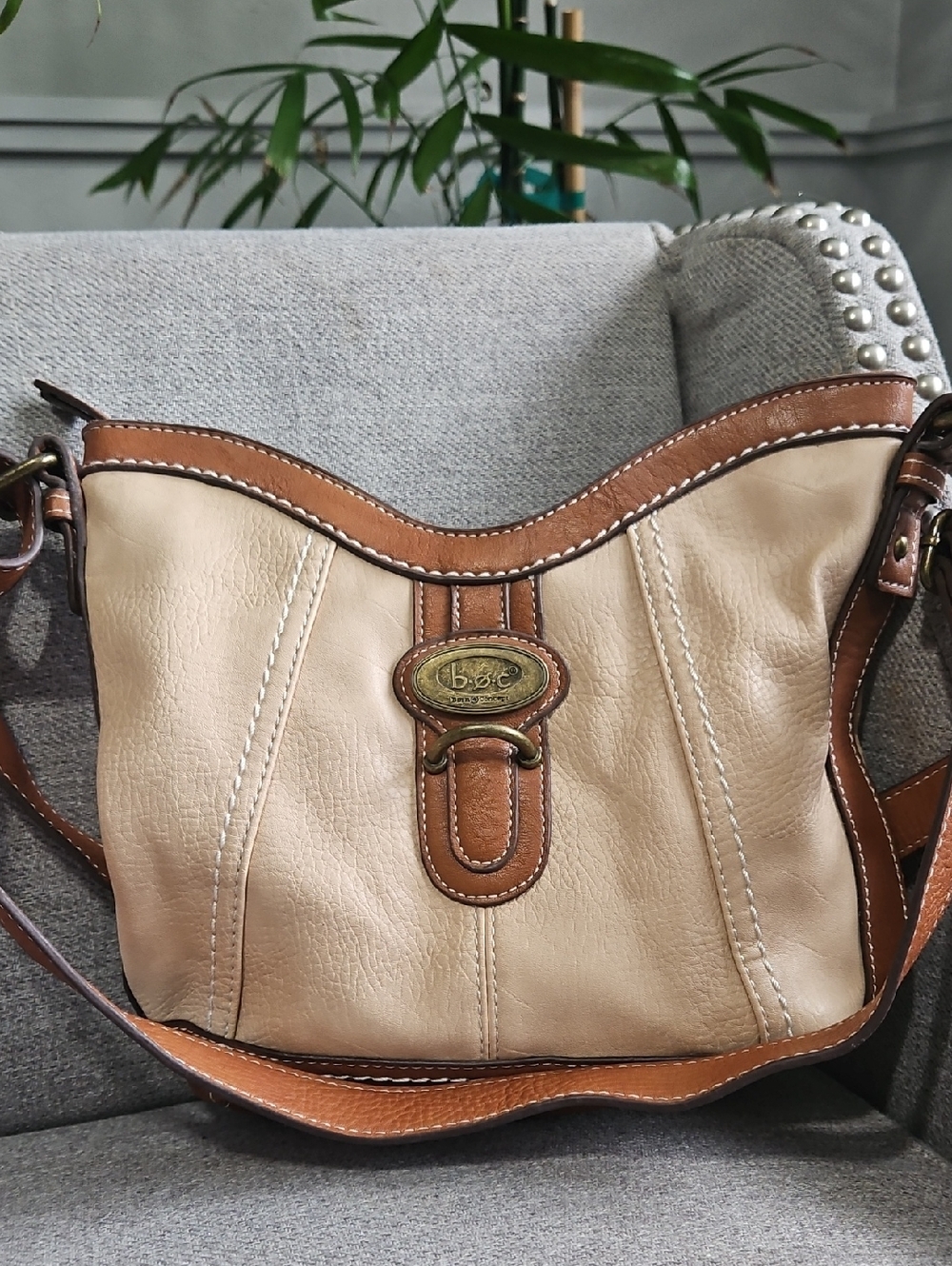 b.o.c. Beige and Brown Leather Crossbody Bag